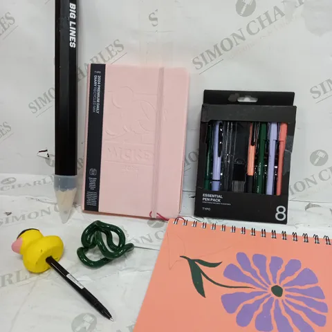 BOX OF APPROXIMATELY 15 ASSORTED ITEMS TO INCLUDE BIG LINES PENCIL, NOTEBOOK, PEN PACK ETC
