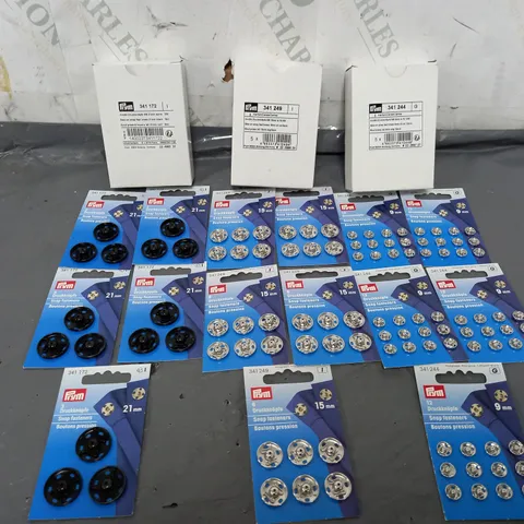 APPROXIMATELY 16 BOXES OF SNAP FASTENERS TO INCLUDE 21mm, 15mm, 9mm, ETC