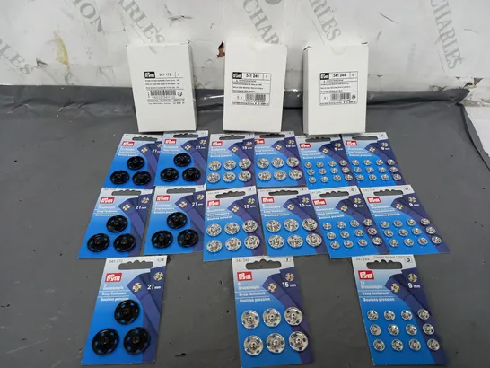 APPROXIMATELY 16 BOXES OF SNAP FASTENERS TO INCLUDE 21mm, 15mm, 9mm, ETC