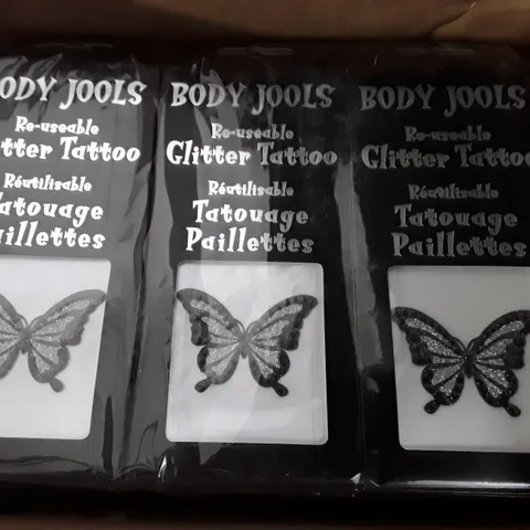 LOT OF APPROXIMATELY 200 PACKS OF BODY JOOLS BUTTERFLY REUSABLE GLITTER TATTOOS 