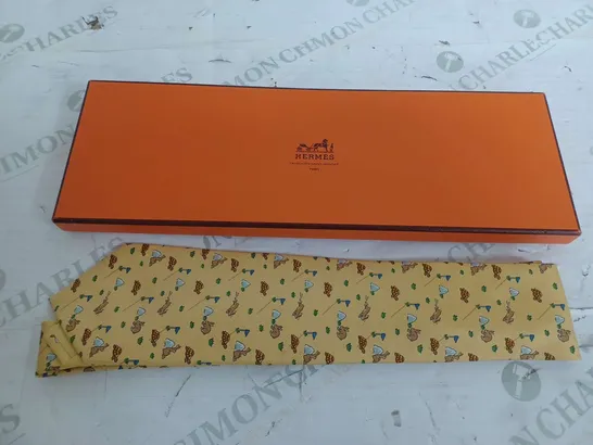 BOXED HERMES YELLOW RABBIT & TURTLE TIE 