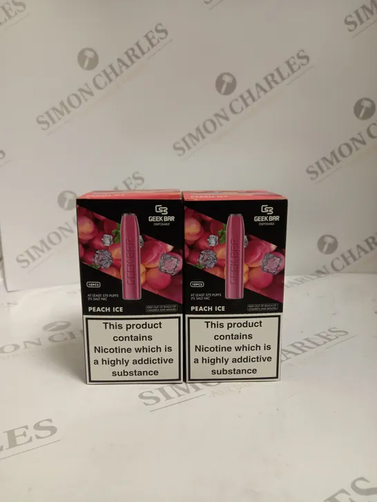 2 X BOXED (10 DISPOSABLES PER BOX) GEEK BAR DISPOSABLE VAPES - PEACH ICE	