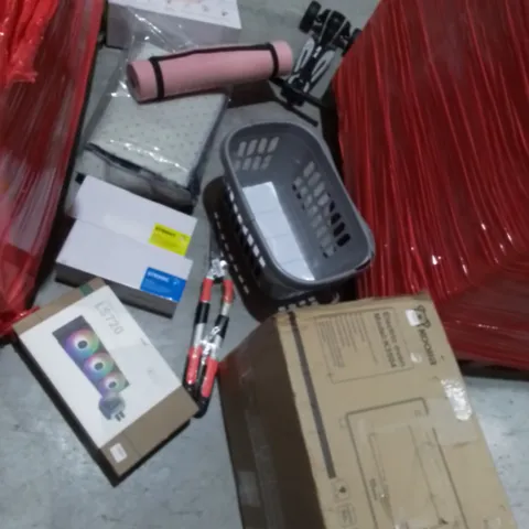 PALLET OF ASSORTED ITEMS TO INCLUDE: KOOLA ELECTRIC OVEN, PULLUP BAR, ELECTRIC BLANKET, LAUNDRY BASKET, GARDEN SHEARS ETC