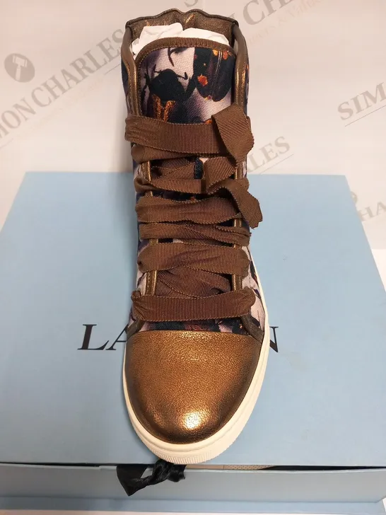 BOXED PAIR OF LANVIN BASKET HIGH TOP SNEAKER GOLD SIZE 38