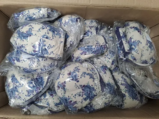 BOX OF APPROX 25 ASSORTED BLUE FLORAL BRAS - SIZES VARY 