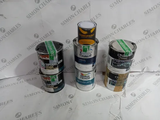 LOT OF APROXIMATELY 6 ASSORTED HOUSEHOLD ITEMS TO INCLUDE VINYL MATT, SATIN WOOD, SUPERDEC SATIN, AND MAGNETIC SPACE ETC. 