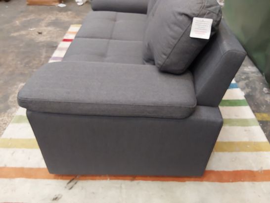 DESIGNER GREY FABRIC 2 SEATER SOFA WITH SQUARE PANEL DETAIL