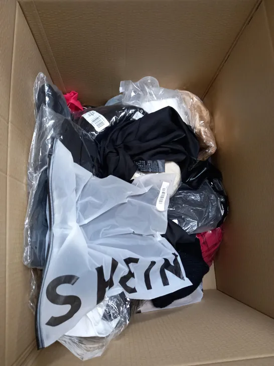 BOX OF APPROXIMATELY 15 CLOTHING ITEMS TO INCLUDE SHEERTEX TIGHTS, SHEIN JUMPER, STEP ONE BOXERS ETC