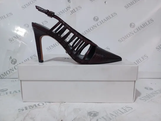 BOXED PAIR OF REISS DAPHNE SLINGBACK HEELS IN POMEGRANATE SIZE 6