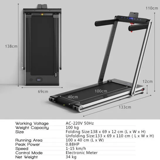 BOXED COSTWAY SUPERFIT 2.25-HP 2 IN 1 SILVER FOLDABLE TREADMILL WITH SPEAKER REMOTE CONTROL