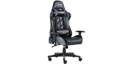 BOXED GT FORCE PRO GT LEATHER RACING SPORTS OFFICE CHAIR IN BLACK & GREY (1 BOX) RRP £229.99