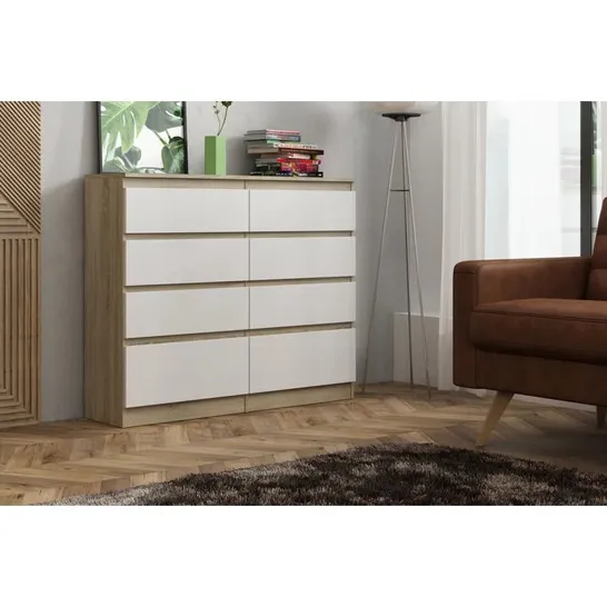 BOXED NATHIAN 8-DRAWER CHEST OF DRAWERS - WHITE/OAK SONOMA (2 BOXES)