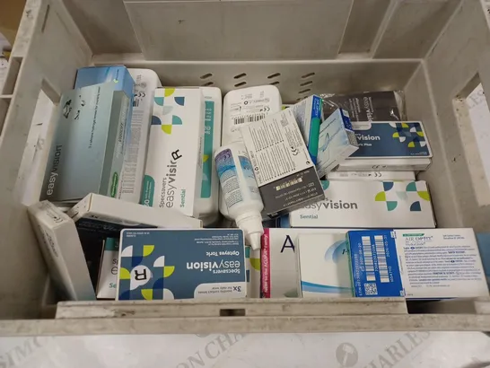 BOX TO CONTAIN APPROX. 20 X ASSORTED VISION CARE PRODUCTS. INCLUDES CONTACT LENSES AND CLEANING SOLUTION - COLLECTION ONLY