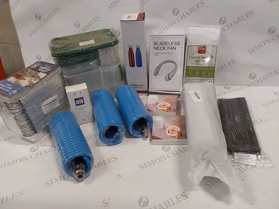 13 BRAND NEW ITEMS TO INCLUDE: PACK OF 50 ALUMINIUM CONTAINERS, 3 X YOTOO RECOIL AIR HOSE