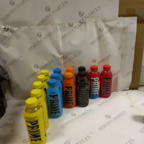 BOX OF ASSORTED PRIME HYDRATION DRINKS 5X LEMONADE, 3X BLUE RASPBERRY, 2X ORANGE, 2X KSI, 1 ICE POP AND 1 TROPICAL PUNCH 