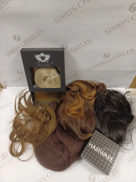 APPROXIMATELY 7 ASSORTED HAIR EXTENSIONS/WIGS