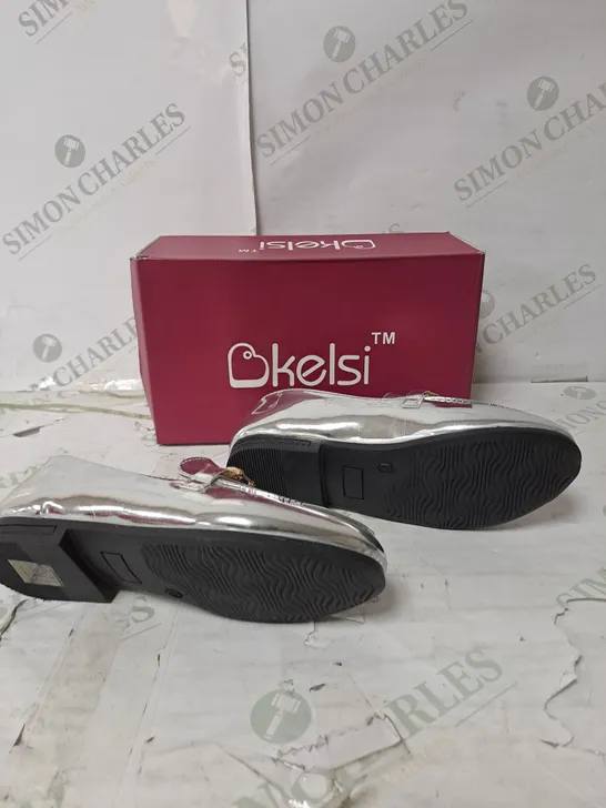 APPROXIMATELY 12 PAIRS  OF BOXED KELSI SILVER BEE PUMPS IN VARIOUS SIZES 