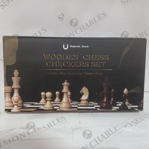 MAGNETIC BOARD WOODEN CHESS AND CHECKERS SET 