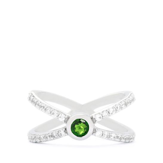 CHROME DIOPSIDE & WHITE ZIRCON STERLING SILVER RING ATGW 1CTS SIZE N TO O 