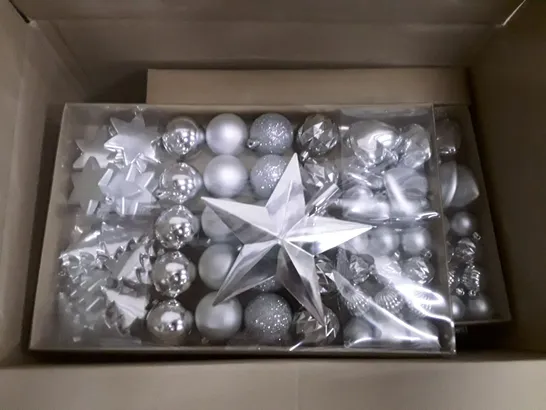 BOX CONTAINING APPROXIMATELY 7 BRAND NEW 60 SILVER BAUBLE PACKS