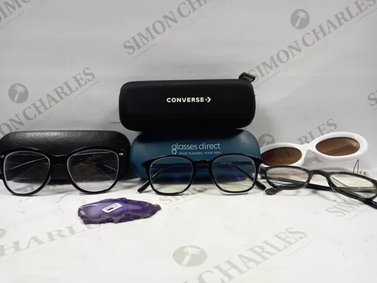 BOX OF APPROX 15 ASSORTED ITEMS TO INCLUDE - FILTER GENERAL PURPOSE GLASSES IN WHITE - GLASSES DIRECT CASE - REIBNN BLACK GLASSES