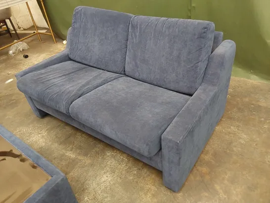 DESIGNER VERGO NAVY FABRIC UPHOLSTERED 2-SEATER SOFA WITH TABLE 