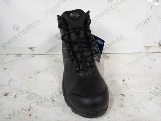 BOXED PAIR OF HAIX METAL FREE SAFETY BOOTS IN BLACK UK SIZE 7