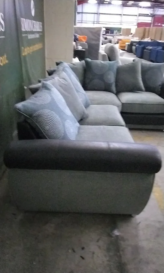 DESIGNER SHANNON VIPER BLACK AND GRACELANDS GREY CORNER SOFA WITH SCATTER CUSHIONS