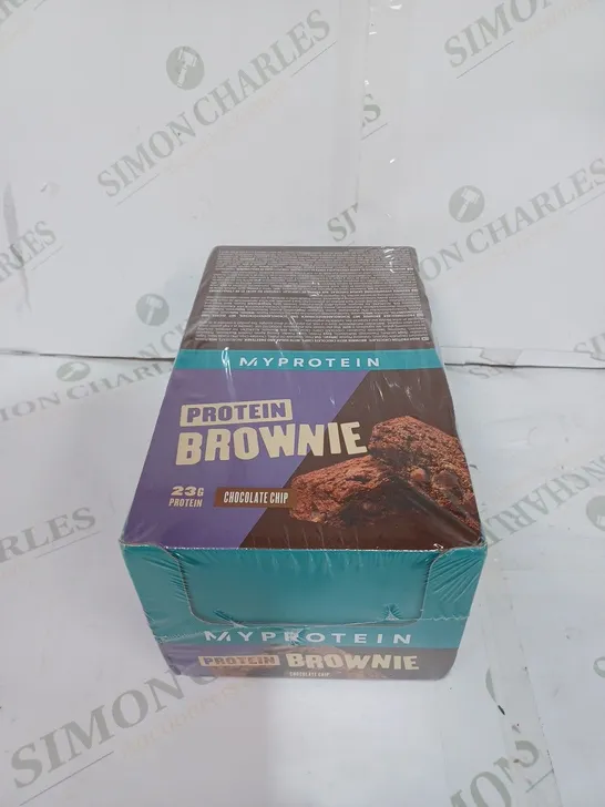 BOX TO CONTAIN 12 X 75G MYPROTEIN PROTEIN BROWNIES, CHOCOLATE CHIP // BEST BEFORE 03/07/2024