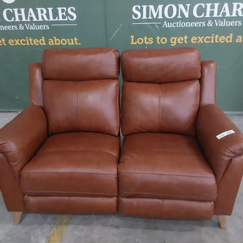 DESIGNER POWER RECLINING TWO SEATER SOFA CHESTNUT LEATHER 
