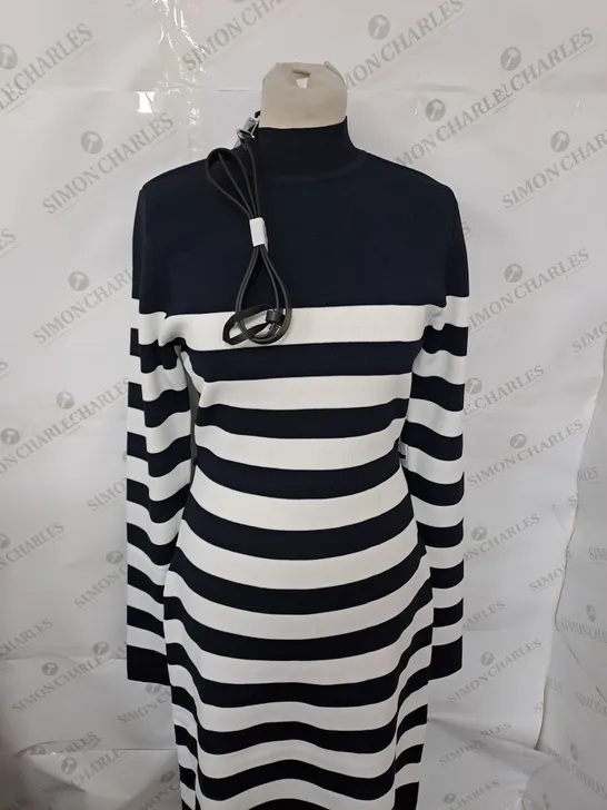 KAREN MILLEN TALL STRIPE RIB KNIT MINI DRESS SIZE M