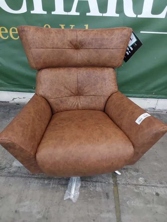 QUALITY BRITISH DESIGNER G PLAN JACOB SWIVEL CHAIR VINTAGE TOBACCO LEATHER 