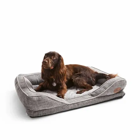 BAGGED ORTHOPAEDIC BOLSTER CUSHION PET BED IN GREY