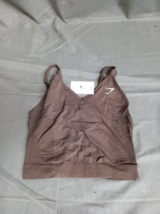 GYMSHARK VITAL SEAMLESS 2.0 MIDI TANK IN BROWN MARL SIZE M