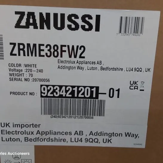 ZANUSSI FREE STANDING TALL FRIDGE 380L WHITE Model ZRME38FW2 RRP £584