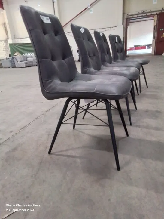 SET OF 4 QUALITY BUTTON BACK FAUX LEATHER UPHOLSTERED SIDE/DINING CHAIRS BLACK LEGS