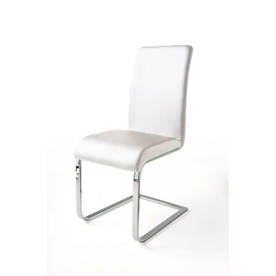 BOXED SET OF 2 LOTTE METAL SWINGING DINING CHAIRS IN WHITE FAUX LEATHER (1 BOX)