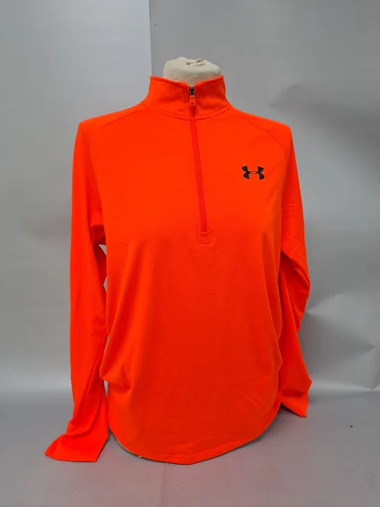 FLORESCENT ORANGE UNDER ARMOUR LONG SLEEVE QUARTER ZIP - SIZE SMALL 