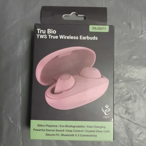 BOXED MAJORITY TRU BIO TRUE WIRELESS EARBUDS IN PINK