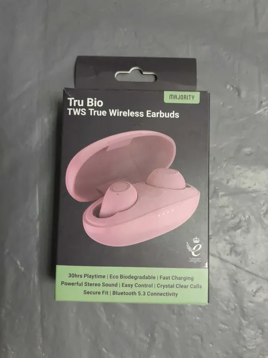 BOXED MAJORITY TRU BIO TRUE WIRELESS EARBUDS IN PINK