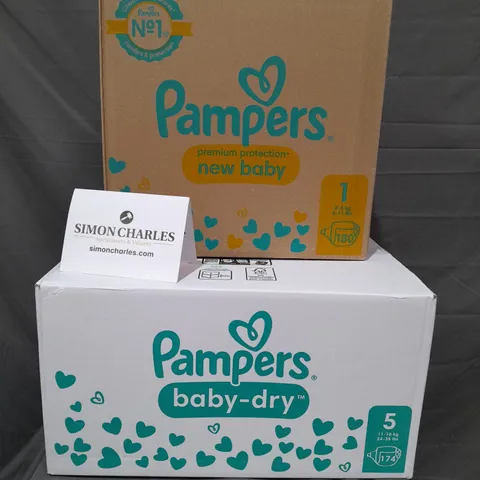 LOT OF 2 MULTIPACK BOXES OF PAMPERS NAPPIES INCLUDES SIZES 1 & 5