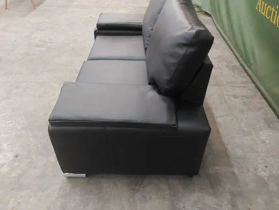 QUALITY DESIGNER 2-SEATER VEGAN LEATHER UPHOLSTERED SOFA - BLACK