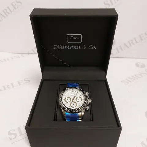 MENS ZIHLMANN & CO Z400 WATCH – CHRONOGRAPH MOVEMENT – STAINLESS STEEL STRAP – WHITE DIAL – 3ATM WATER RESISTANT