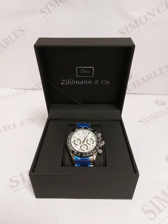 MENS ZIHLMANN & CO Z400 WATCH – CHRONOGRAPH MOVEMENT – STAINLESS STEEL STRAP – WHITE DIAL – 3ATM WATER RESISTANT