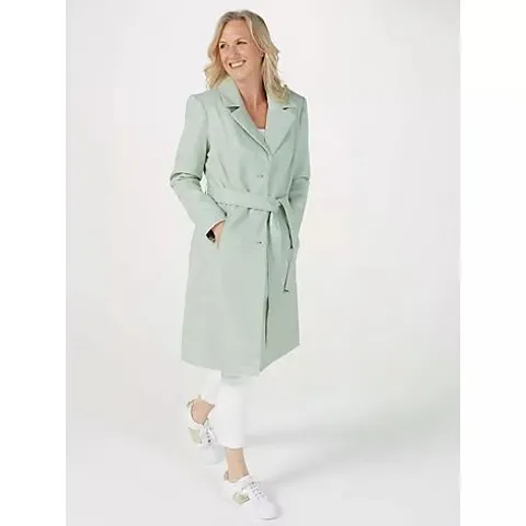 CENTIGRADE FAUX LEATHER TRENCH COAT- SAGE XS