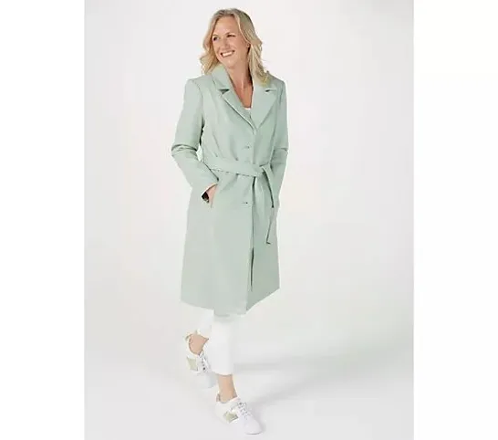 CENTIGRADE FAUX LEATHER TRENCH COAT- SAGE XS