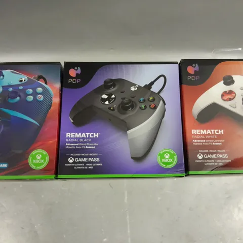 LOT OF 3 ASSORTED BOXED AND SEALED PDP WIRED CONTROLLERS DESIGNED FOR XBOX