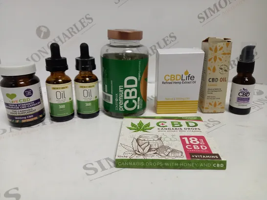 APPROXIMATELY 8 ASSORTED CBD FOOD SUPPLEMENT PRODUCTS TO INCLUDE GUMMIES, CAPSULES, OIL ETC 