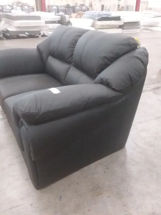 DESIGNER 2 SEATER SOFA BLACK LEATHER