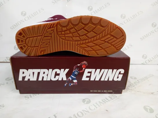 BOXED PAIR OF EWING MIKES HOT HONEY SNEAKERS IN MAROON/WHITE UK SIZE 8.5